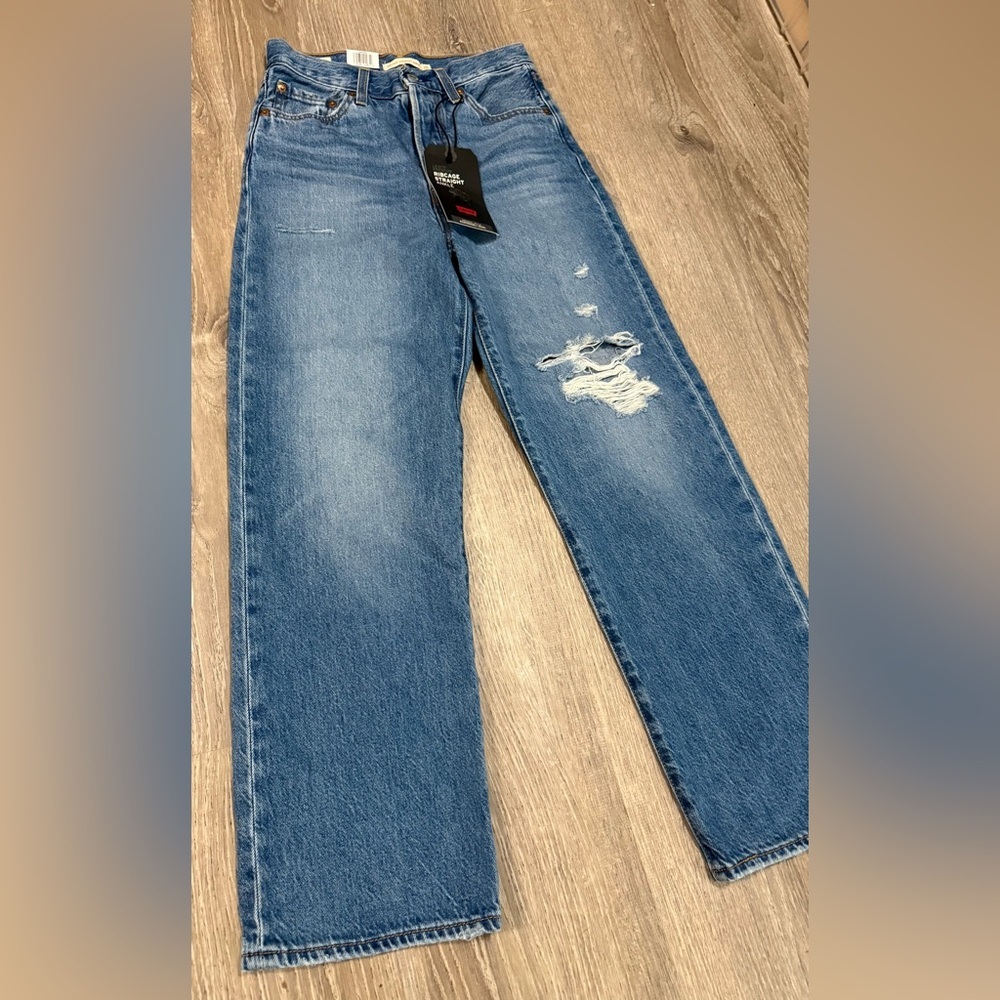 Levi’s Ribcage Straight Ankle Jeans Ultra High Rise Distressed Denim Medium Wash - Picture 4 of 11